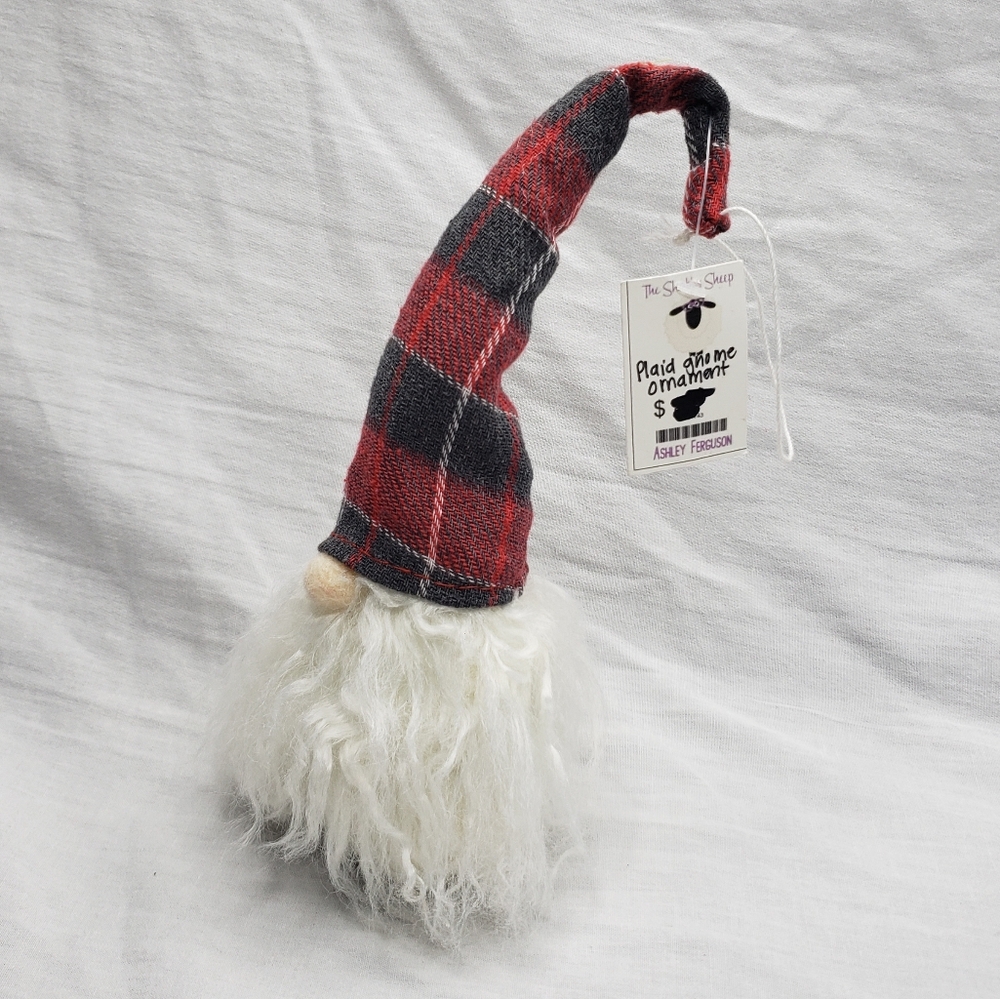 Red Plaid Stuffed Gnome Christmas Hanger 8 x 3